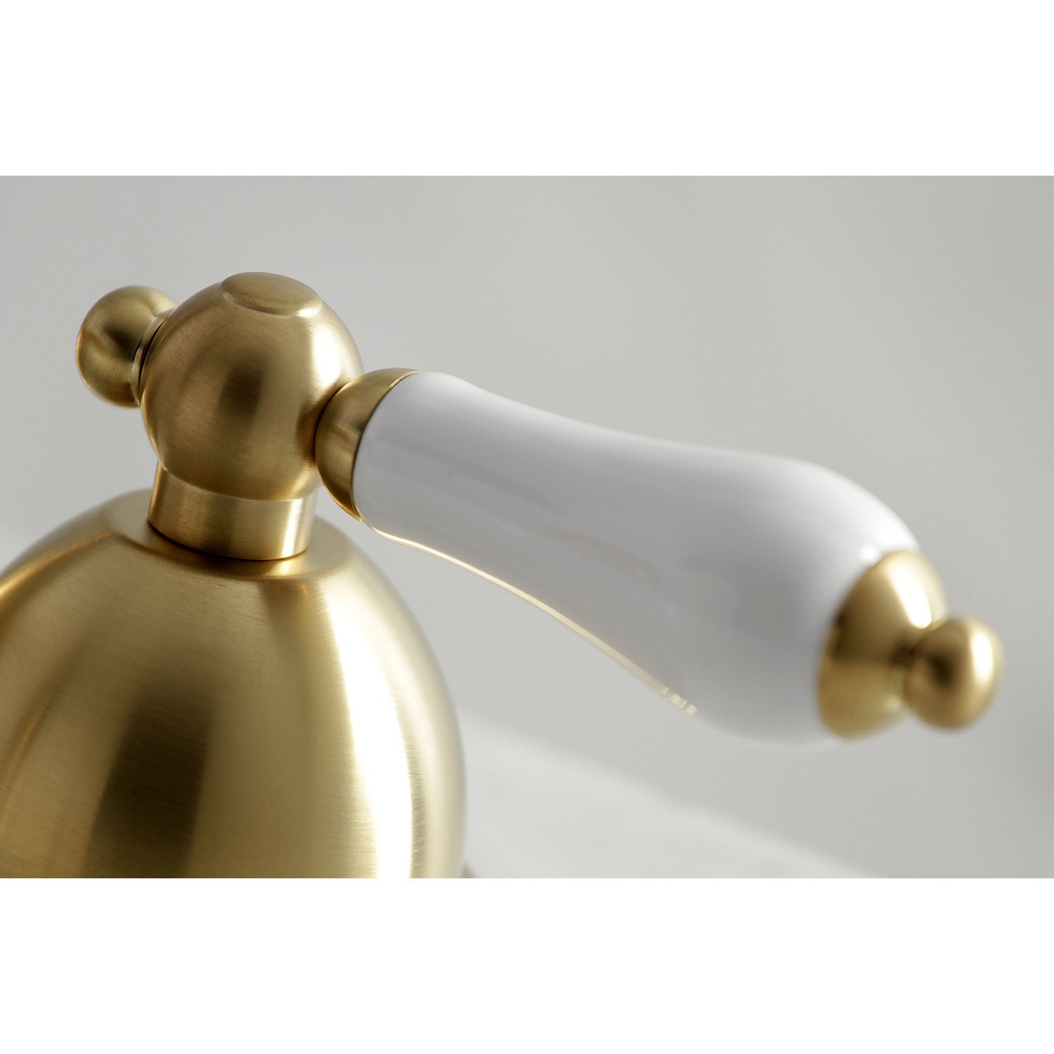 Kingston Heirloom KS3967PL - Restoration Two-Handle 3-Hole Deck Mount Widespread Bathroom Faucet with Brass Pop-Up, Brushed Brass — thumbnail 2